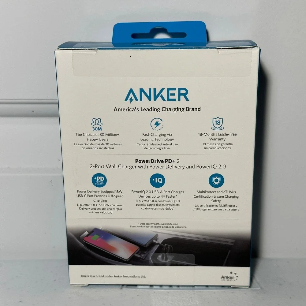 Anker PowerDrive PD+ 2 33W 2-Port USB-C USB-A Fast Car Charger Adapter Black New